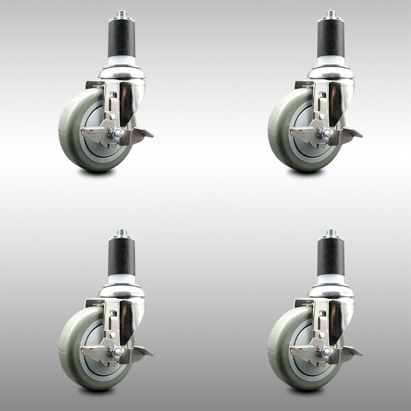 Service Caster 4 Inch 316SS Gray Poly Swivel 1-5/8 Inch Expanding Stem Caster Set Brake SCC SCC-SS316EX20S414-PPUB-TLB-158-4 - main